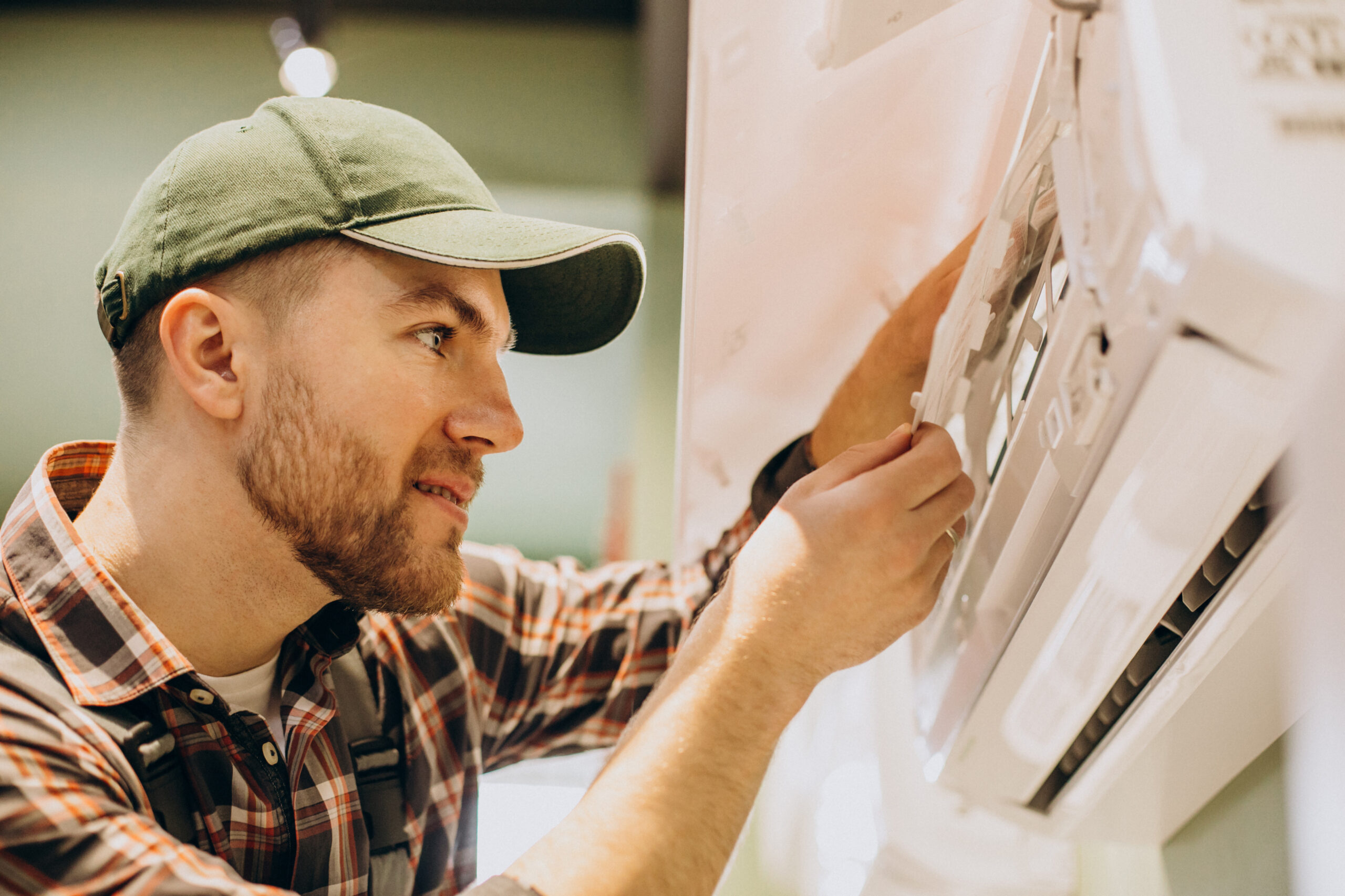 Home repairman doing air conditioner servise