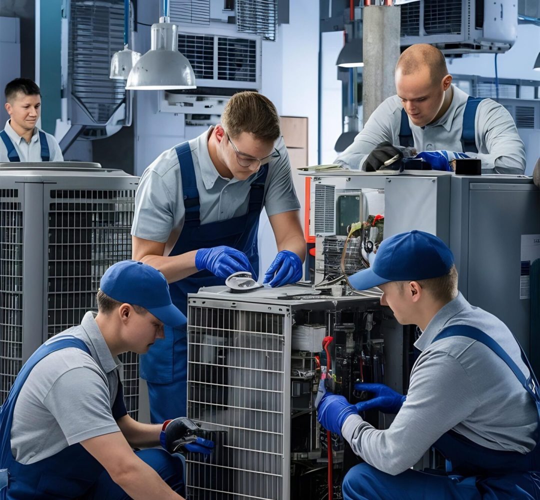 servicemen teamworking hvac system servicemen teamworking hvac system